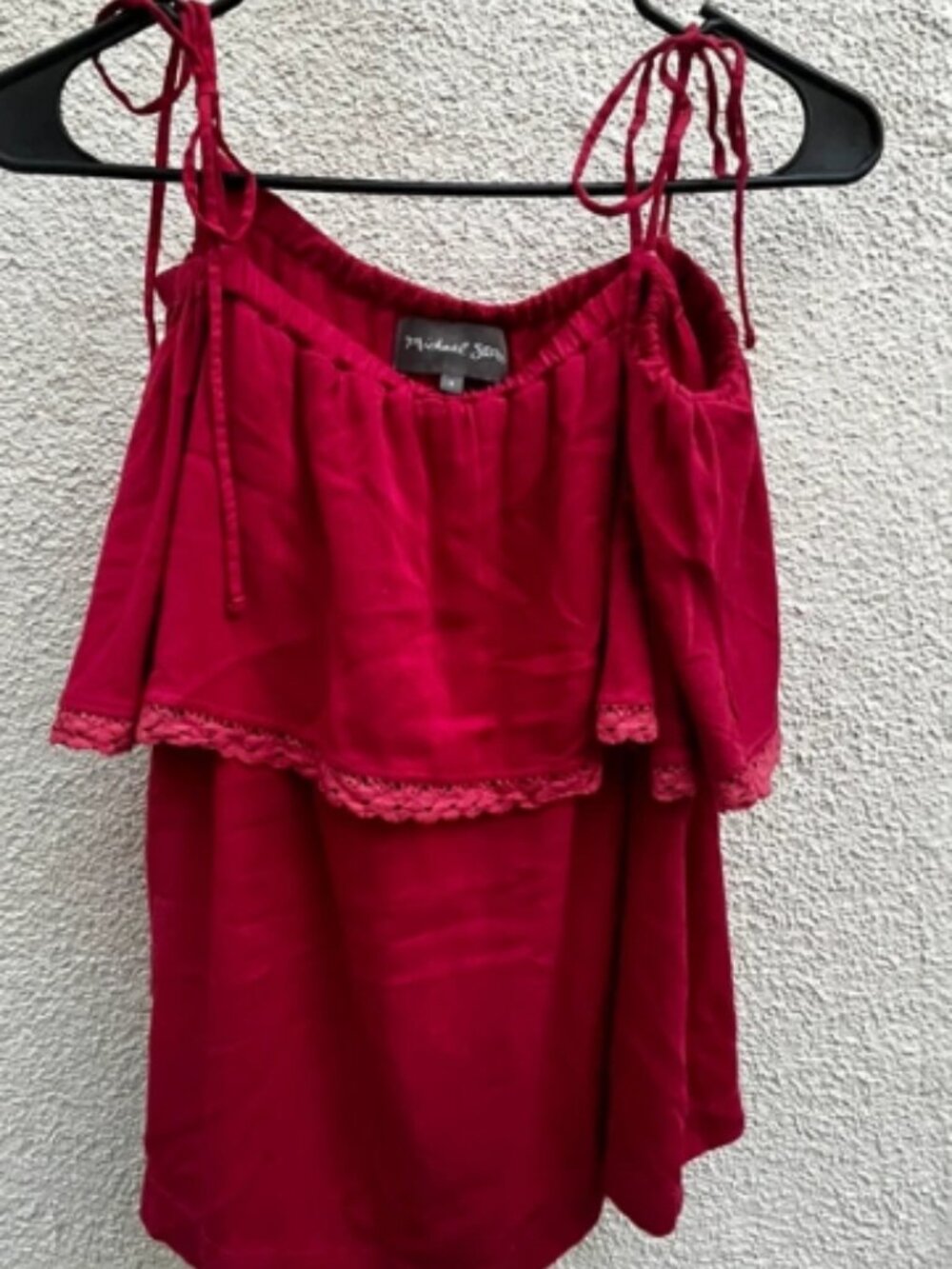 Michael Stars Red Ruffle Off the Shoulder Tank Tie Straps size S